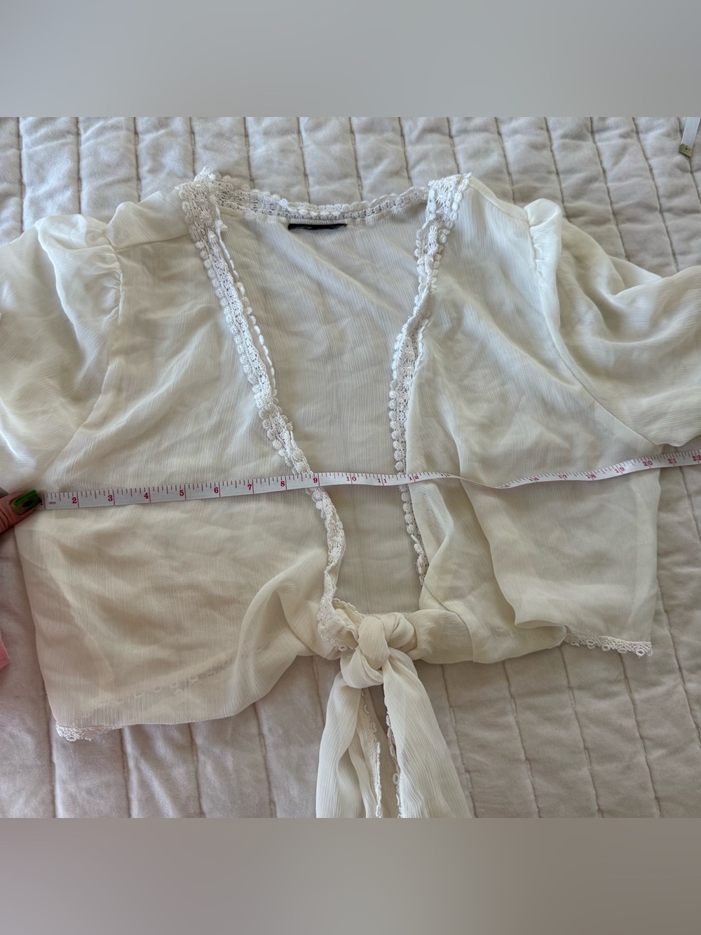 Cottagecore Fairycore boho White mesh lace trim tie front top cardigan lace trim - Picture 5 of 6